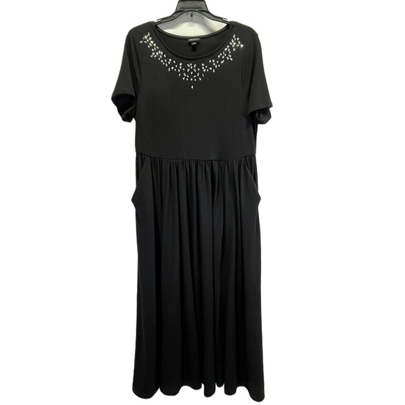 torrid Dresses & Skirts - Torrid Black Embellished Neck Skater Midi Short Sleeve Cocktail Dress Size 10‎